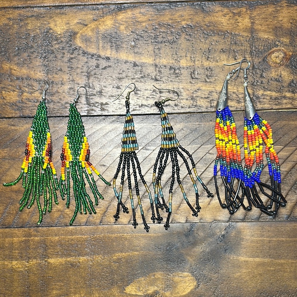 Handcrafted Beaded Earrings Set - Multicolor